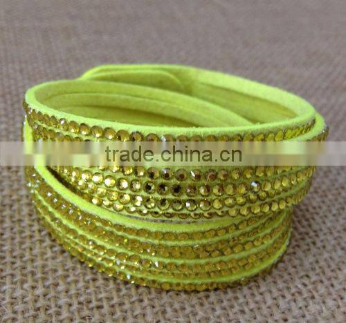 MBRL05 Hot selling 12 layers leather bling wrap crystal bracelet
