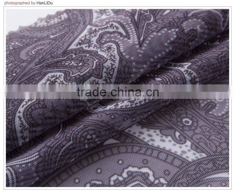 Grey cashew nuts flower mesh spandex nylon N7020 60gsm Elastic printing Fabric OEKO 100