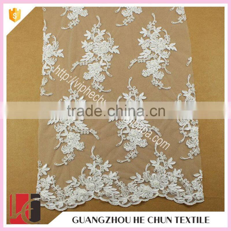 HC-5612-1 Hechun Bead Hand Embroidery Designs Woven Bridal Lace Fabric for Woman Dress