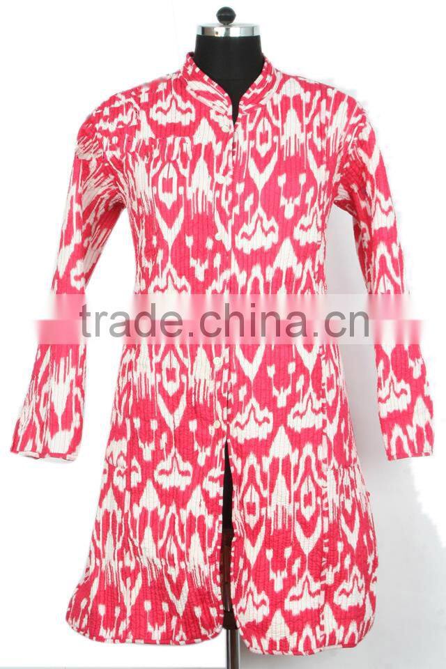 RTHCJ-22 Green Vibrant Color reversible cotton kantha Winter Jackets For Girls Abstract Designer Print Full sleeve size Jaipur