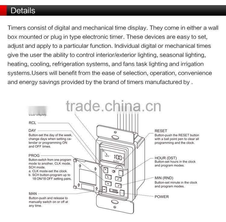 UL CUL 120V Single Pole Latching relay control digital timer switch no neutral wire required