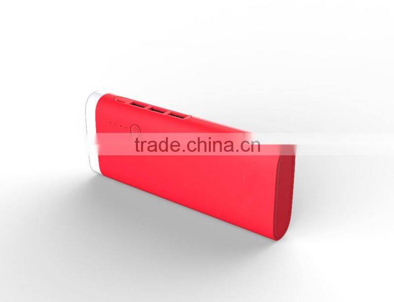 colorful coating printed mobile portable charger power bank with 3 usb output and led lamp