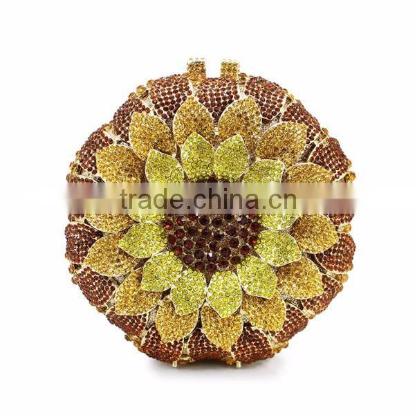 new design hard box yellow sunflower woman handbag ladies purses evening clutch bag (88165A-GY)