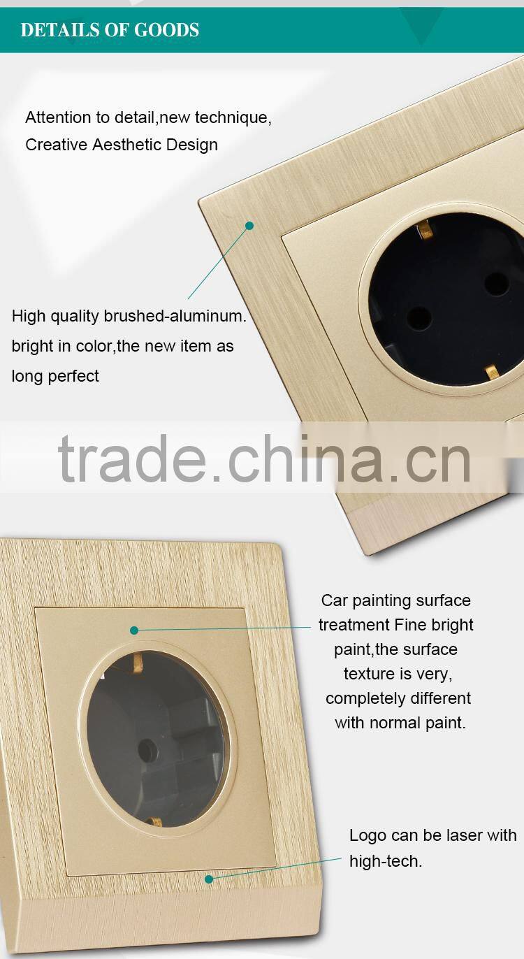 European standard luxury style gold pc panel 2 pole pin socket outlet and plug