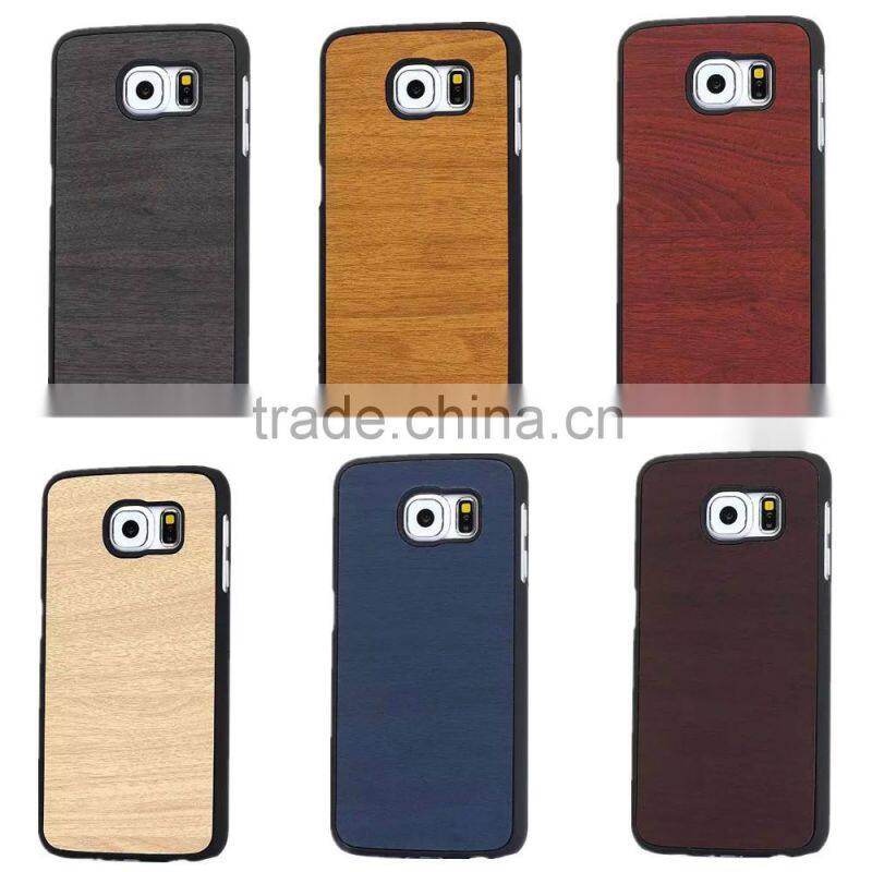 Wood pattern PU+Rubberized pc leather back hard case for Samsung S6