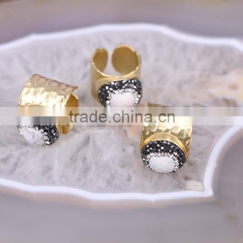 Natural White Turquoise Stone Rings, Gold Plated Metal Brass Turquoise Druzy ring, Charm Turquoise Stone Jewelry Druzy Ring