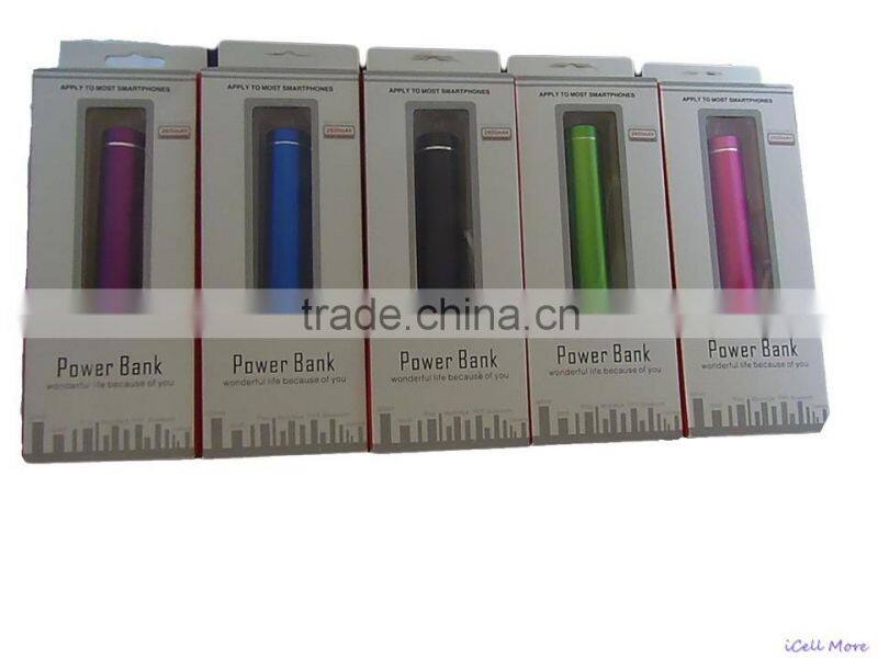 XSR-P01 Colorful 2600mAh Cylinder USB Power Bank External Battery Charger for Samsung S4 s3 for iPhone for Mobile Phone