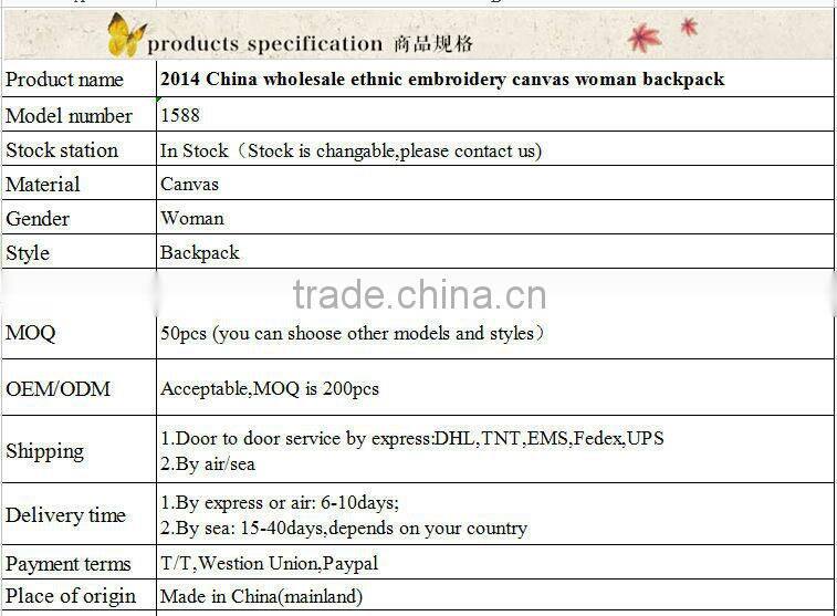 China wholesale ethnic embroidery canvas woman backpack