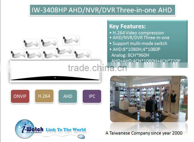 IW-3408HP H.264 8CH AHD NVR DVR Three in one AHD