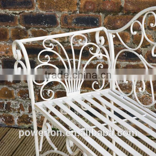 Wrought Iron Metal Garden Bench Antique Cream with a Brushed Bronze For Outdoor and Indoor