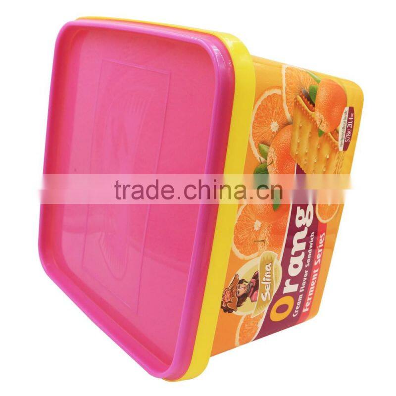 2.7L IML Biscuit Plastic Container with Lid,Square PP Biscuit Box,IML Food Container.