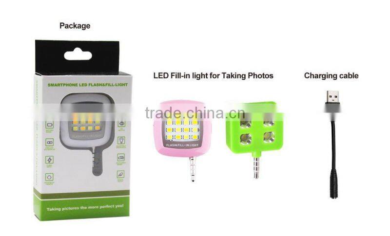 Newest Universal 3.5mm Mini LED Camera Flash Fill-In Light flashing light for mobile phone handheld spotlight