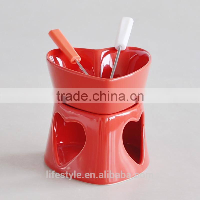 Solid Choclate Fondue Set With Heart Shape