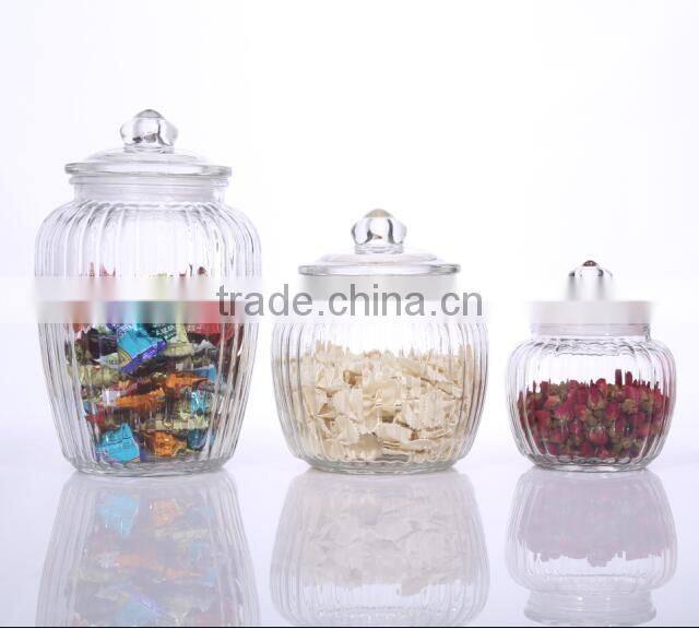 Set 3 Clear Large Antique Glass Storage Jars with Airtight Glass Lid