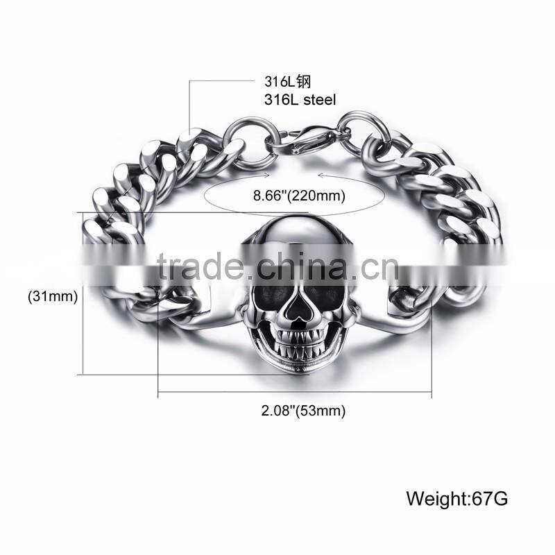 Casting stainless steel accessories man steel skull bracelet