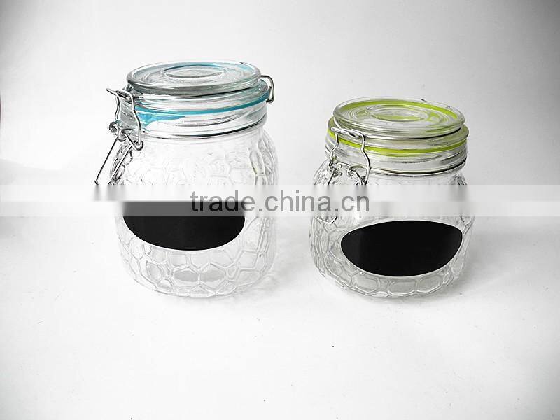 blackboard design clamp top lid glass jar with multi colored gaskets