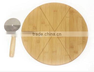 pizza cutting board, round pizza cutting board, round bamboo cutting board with handle