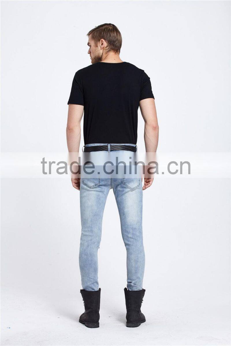 Korea style men ripped jeans washed ankle destroyed pants