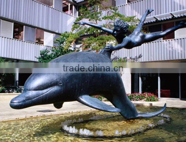 outdoor garden decoration metal bronze dolphin fountain sculpture