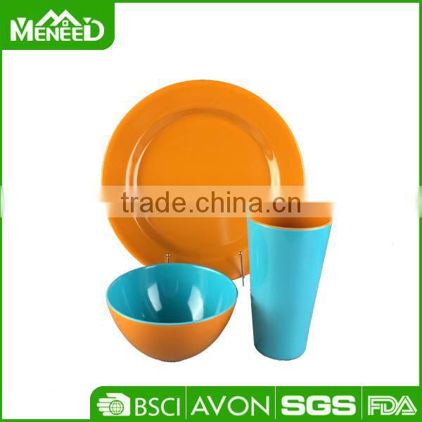 Blue and orange dinner set,2 tone color melamine set wholesale dinnerware