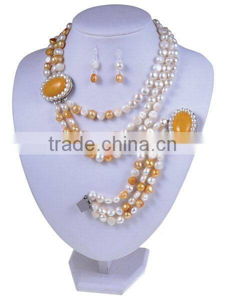 3 rows 7-8mm freshwater baroque pearl necklace and earring sets bracelet