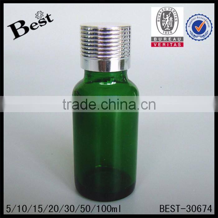 Shanghai Best manufacturer oil glass bottle 10ml 15ml 30ml 50ml green oil glass bottle with white dropper