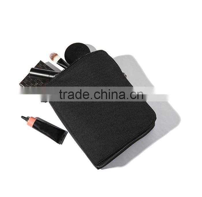 Black pu leather designer makeup bag with professional