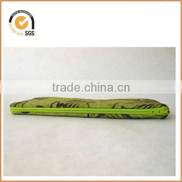 Canvas Pencil Case Zipper Pouch - Lime Green with Brown Flowers, Lime Green Zipper By Chiqun Dongguan CQ-H01085