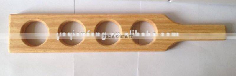 wooden beer paddle with glass cup, paddle, beer flight, glass cup tray