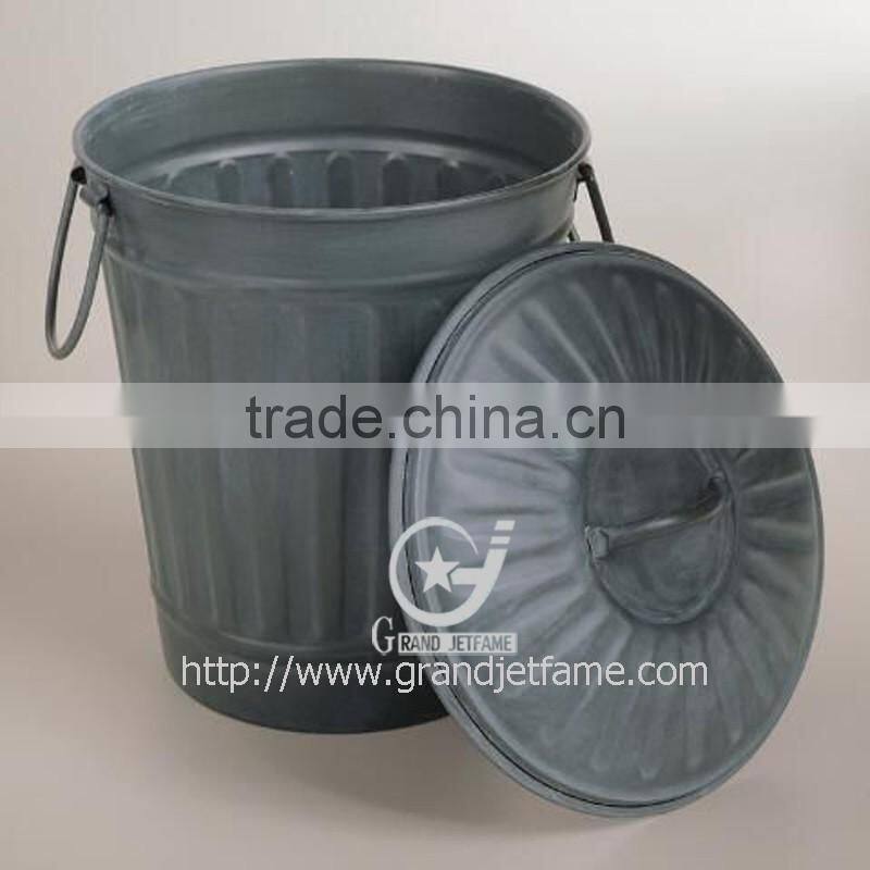Galvanized steel garbage bin antique metal garbage bin