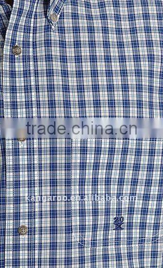 Men's 100%cotton woven blue plaid shirt