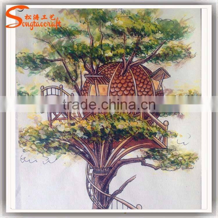 high quality artificial fiberglass banyan tree house ficus tree with house