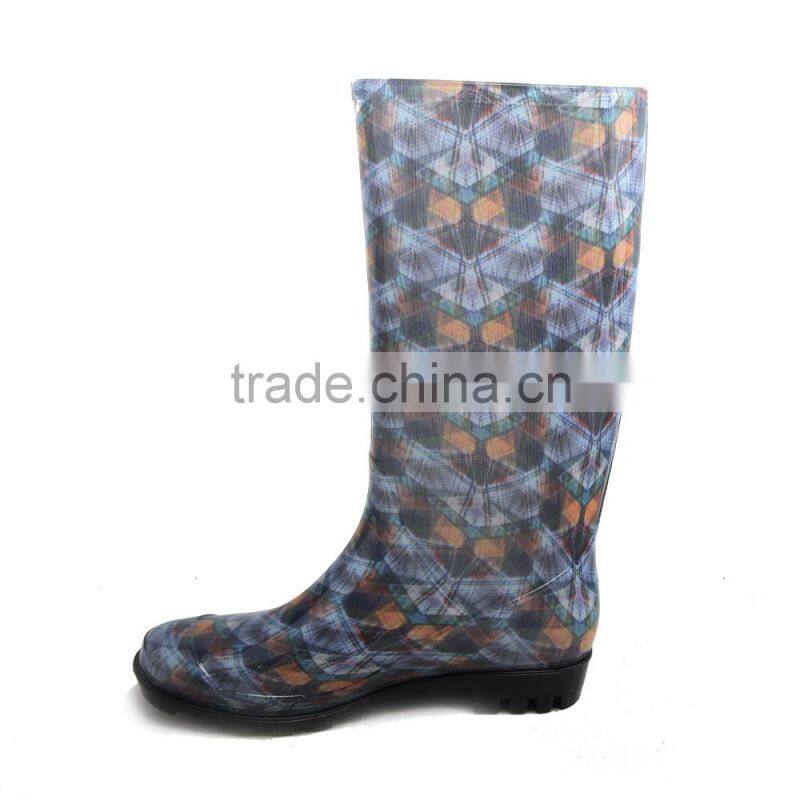 new prints fashion PVC rain boots with polyester lining waterproof boots