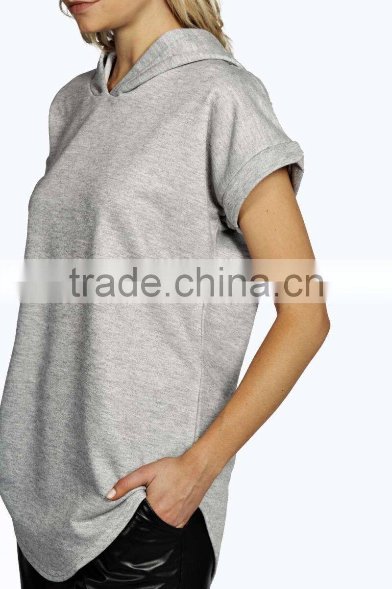100% cotton women hoodies/longline sport hoodies/Custom short sleeve hoodies sweater