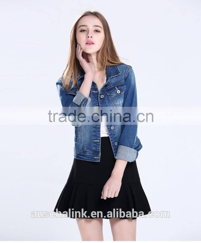 2016 latest korean style long sleeve designer jean jacket designs customized