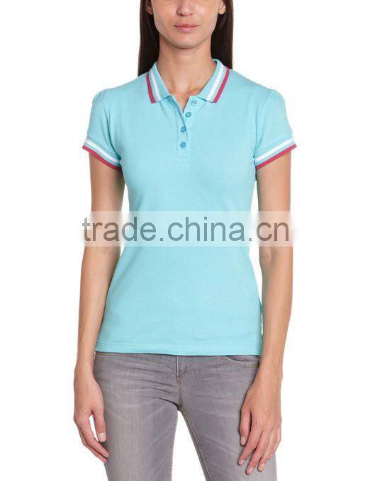 Light blue women's polo design collar women's polo with embroidery