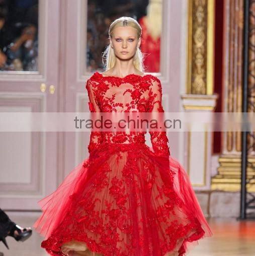 long sleeve lace prom evening red designer one piece party dress