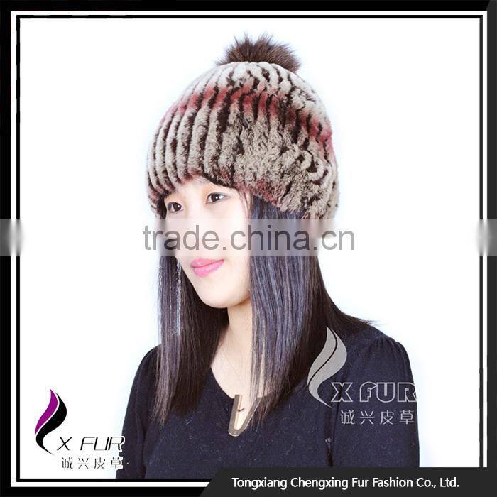 CX-C-58C Hot Sale Custom Handknitted Rex Rabbit Fur Cap And Hat