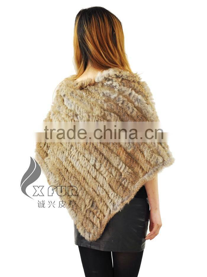 CX-B-13J Rabbit Fur Women Knitted Sweater Poncho Shawl