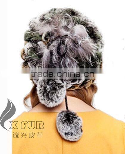 CX-C-68B New Products Wholesale Lady Winter Hat Rex Rabbit Knitted Hat / Snood