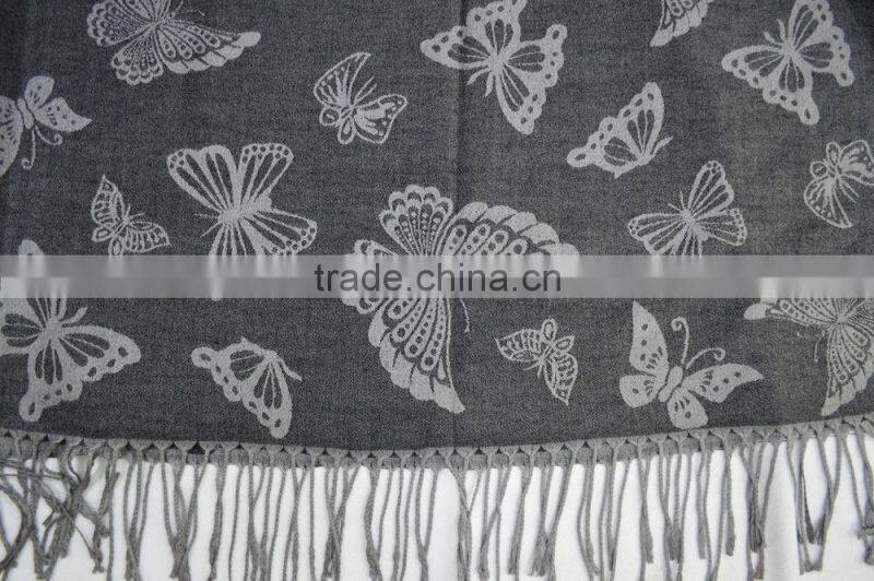 The latest large 100%rayon soft designer jacquard butterfly shawl