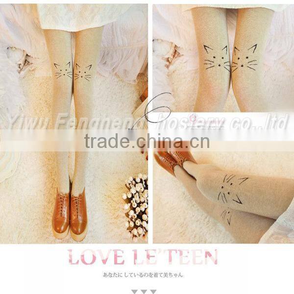 Embroidery cat trample feet 100% cotton pantyhose