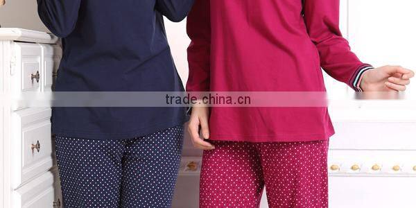 Hot-sale women Pajama Set Relax knitted 100%cotton nightwear in winter pyjama women
