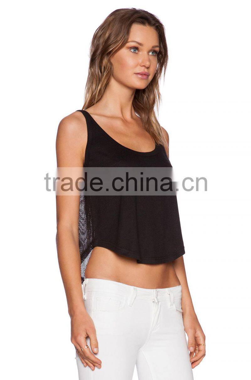 contrast mesh knit back lace tank top