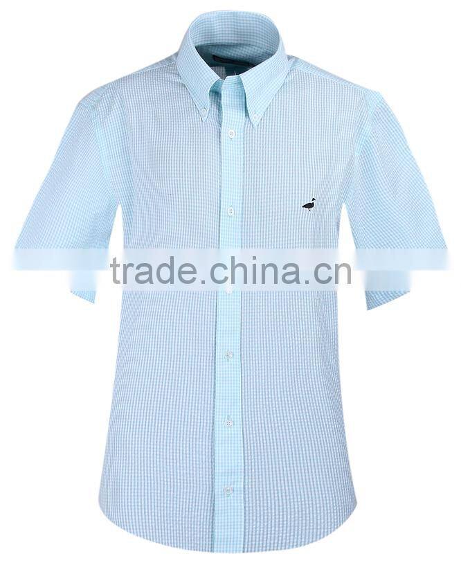 2017 latest design seersucker men's short sleeve shirt