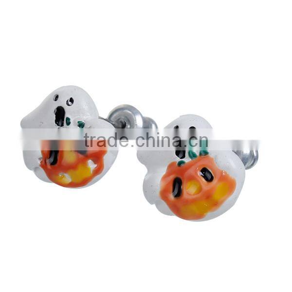 Ear Studs Earrings White Orange Halloween Ghost Pumpkin x 11mm