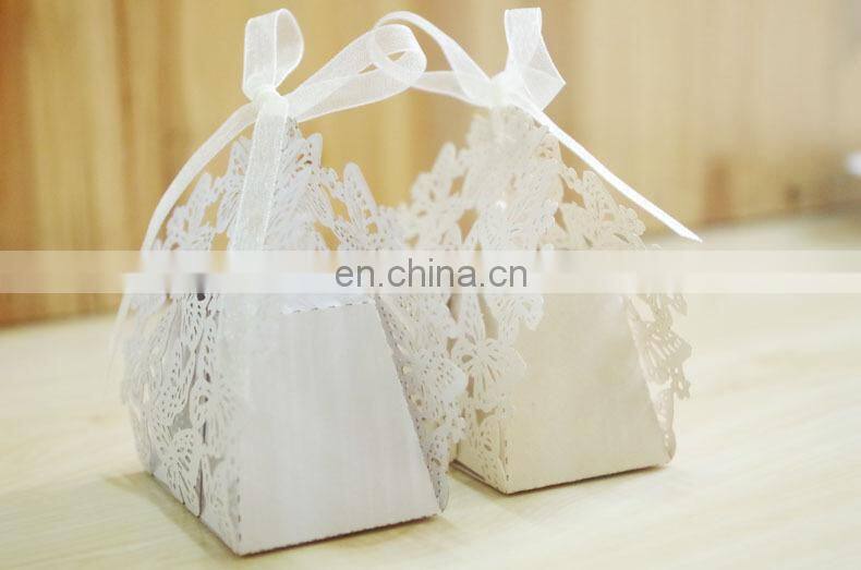 Butterfly Hollow Wedding Favour Box With Organza Ribbon Birthday Party Candy Boxes