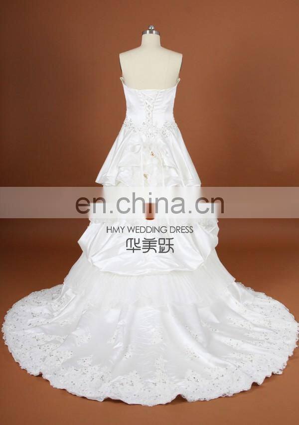 New Style SHMY-W0075 Satin Layered Beaded Ruffled Strapless Wedding Dress 2017