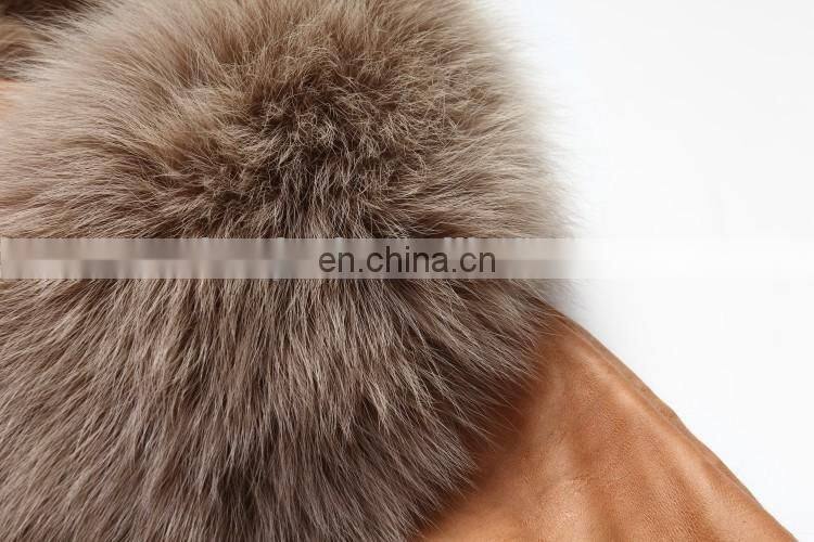 Fashion Design Fox Fur Collar Sheep Fur And Skin Jacket Short Sleeves Fur Coat Trend Winter Fur Dress