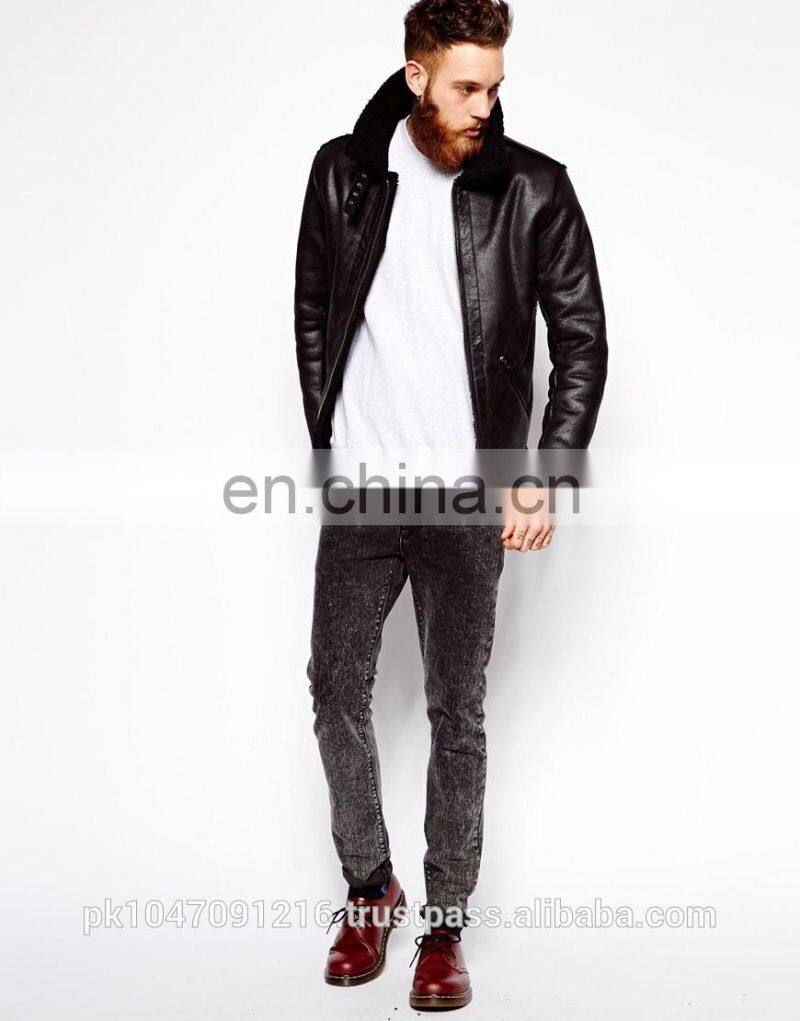 Leather Look Jacket With Faux Shearling